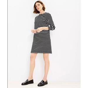 NWT $80 Ann Taylor LOFT Striped Ottoman Mock Neck Dress Shift Black White XXS